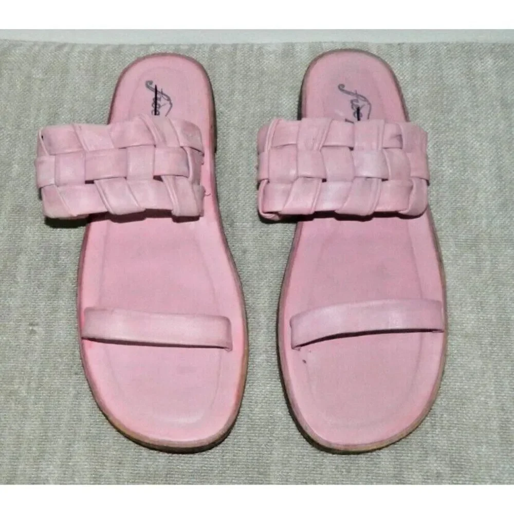 Free People Sandals Size 10 Leather Women’s Woven‎ River Pink Slide